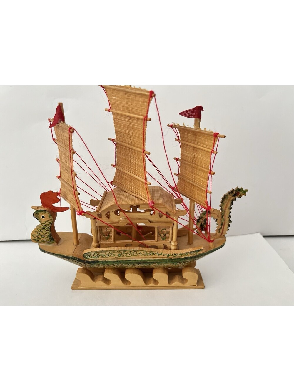 Vintage Mini 8” Wooden Bamboo Cutter Ship Model Clipper Pirate Sailing Decor